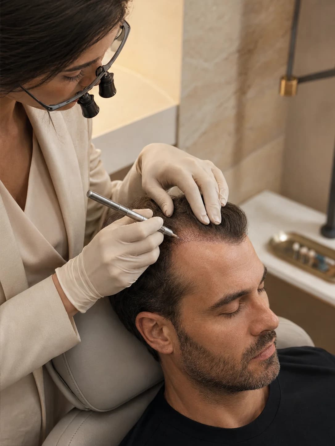 DHI hair transplantation - follicle implantation procedure
